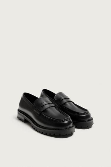 LEATHER TRACK SOLE LOAFERS - Black by Zara