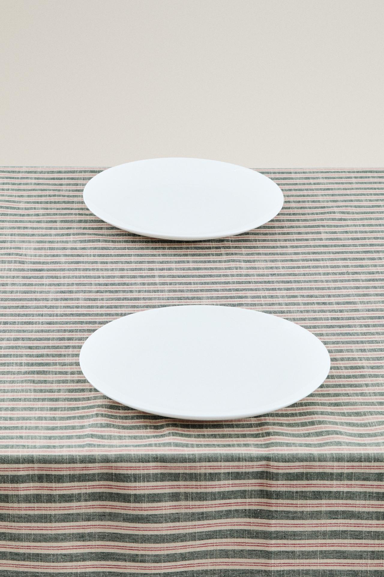 CHRISTMAS STRIPED COTTON TABLECLOTH — Greens