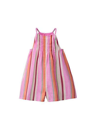 Zara STRIPED HALTER NECK SHORT JUMPSUIT - Pink marl