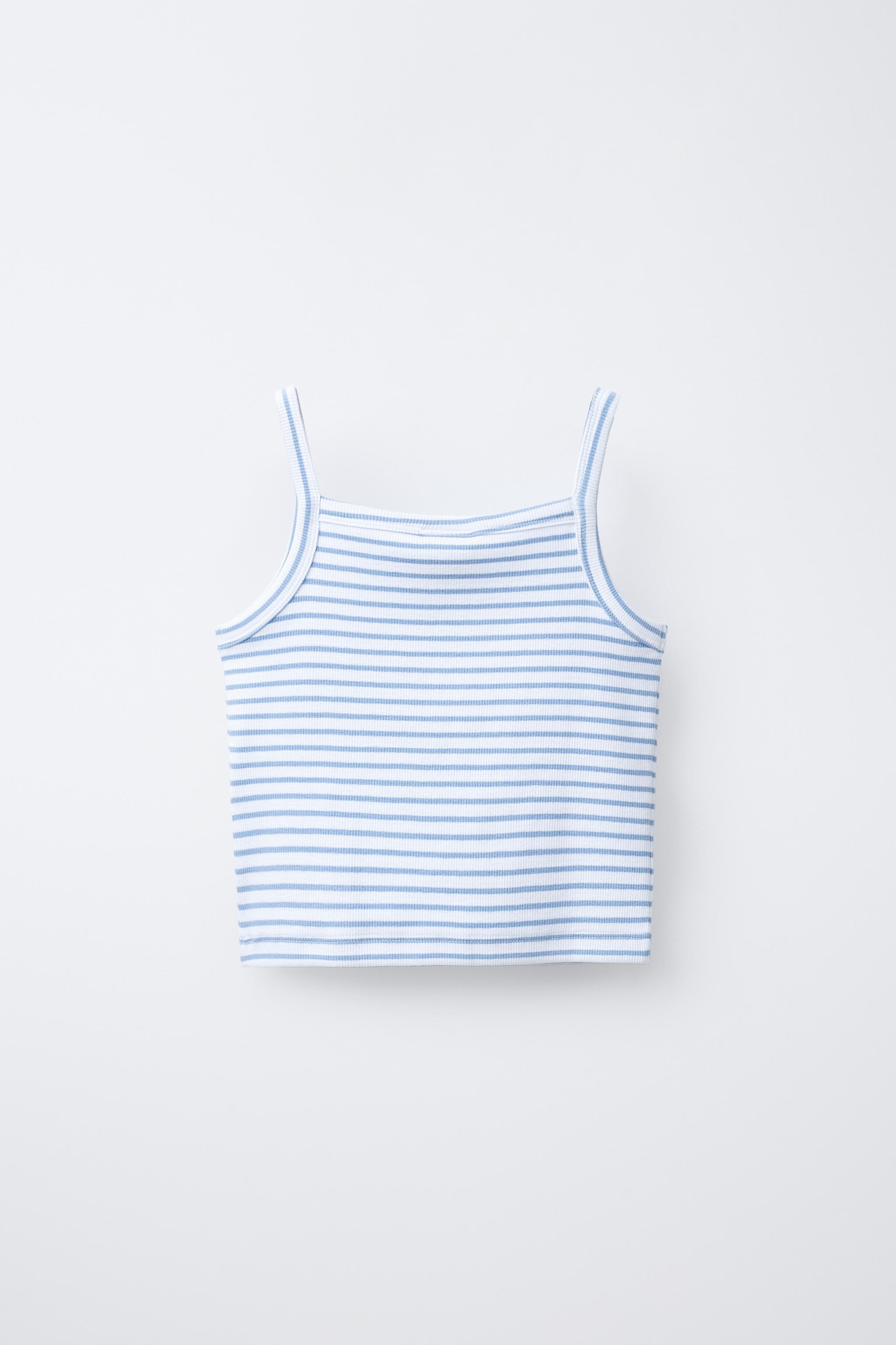 リブ編みストライプ柄トップス - 空色 | ZARA Japan / 日本