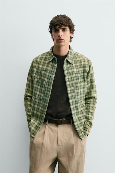 CAMISA RELAXED FIT CUADROS - Verde de Zara