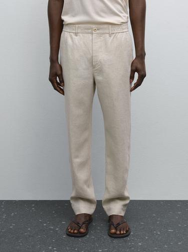 Zara 100% linen jogger fit trousers - Beige