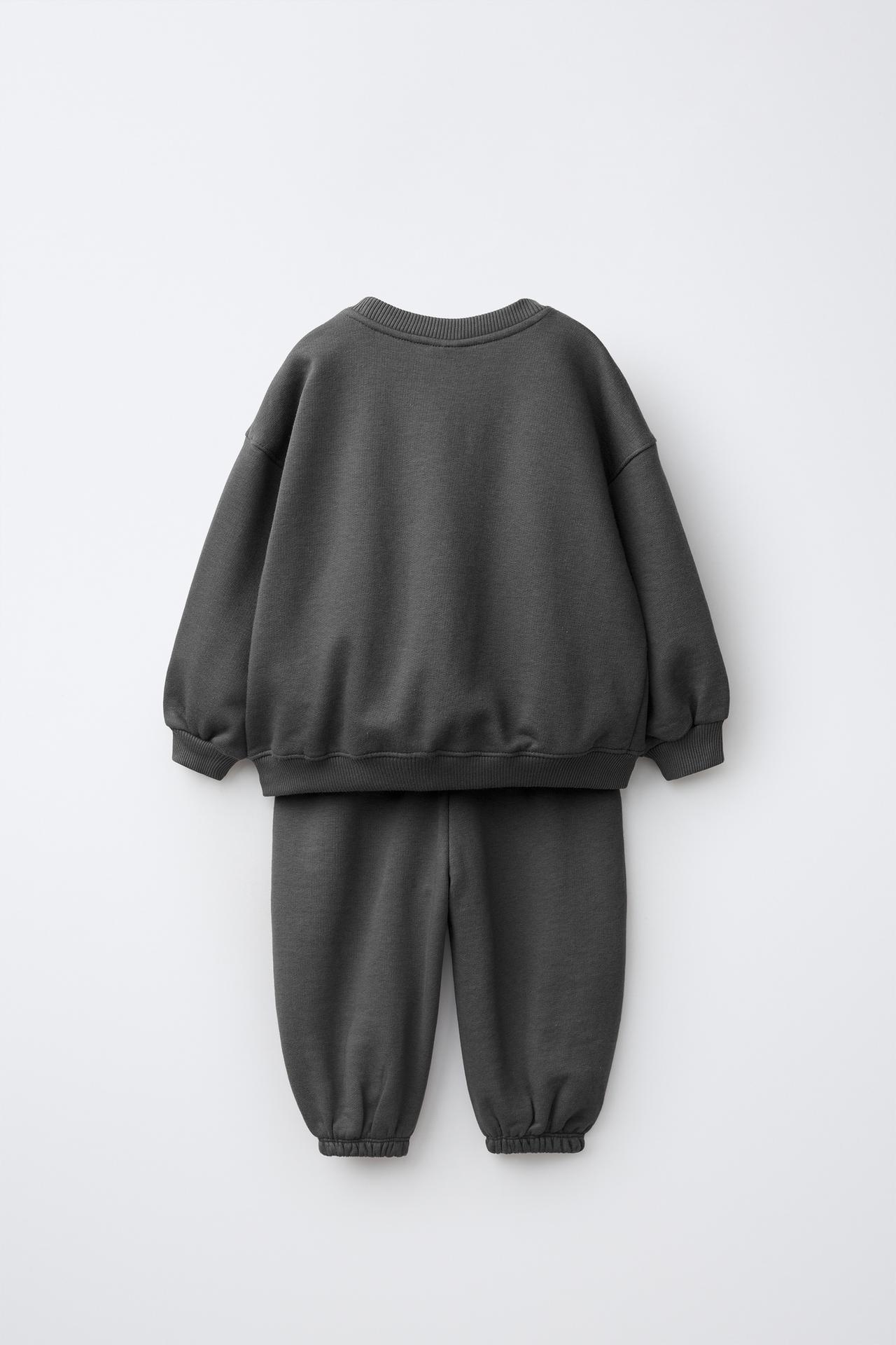 SOLID SWEATSHIRT AND JOGGER PANTS SET — Anthracite grey