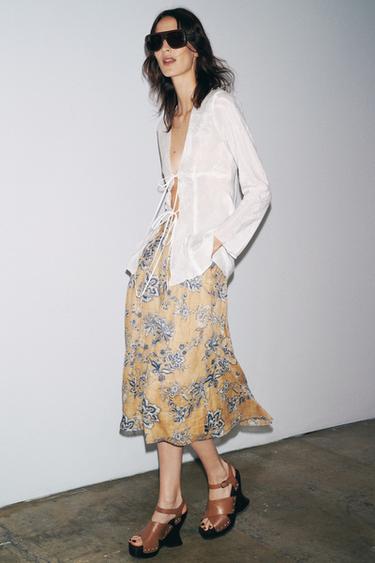 JUPE IMPRIMÉE FLEURS EN RAMIE ZW COLLECTION - Écru moyen de Zara - Image 5