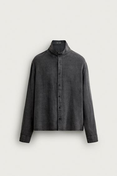 Zara KOŠULJA OPUŠTENOG KROJA VINTAGE EFEKTA – antracit siva