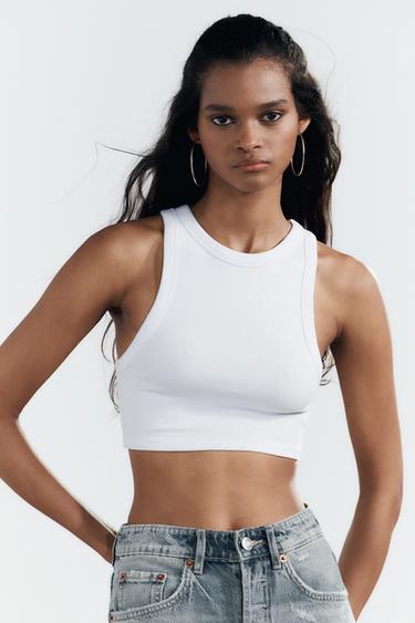 Zara STRAPPY RIBBED TOP - White