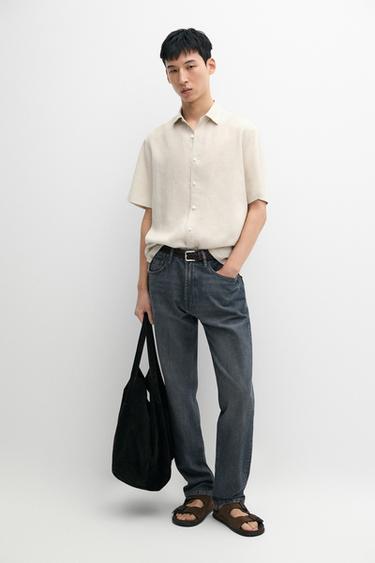 Zara Regular fit 100% linen short sleeve shirt - Sand - Image 0
