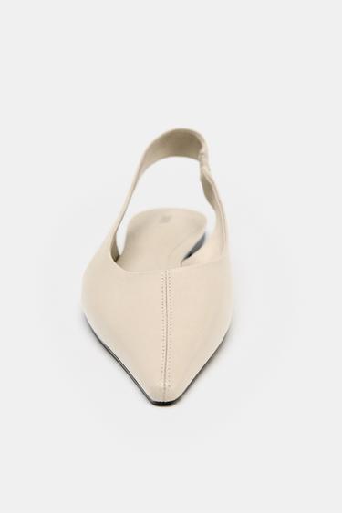 LEATHER SLINGBACK BALLERINA - Ecru White by Zara - Image 5