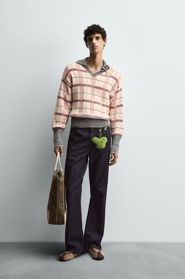 Zara HARRY LAMBERT FOR ZARA X DISNEY格紋提花針織POLO衫 - 粉紅色 - 圖片 0