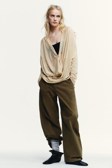 Zara 氣球版工裝長褲 - 卡其色