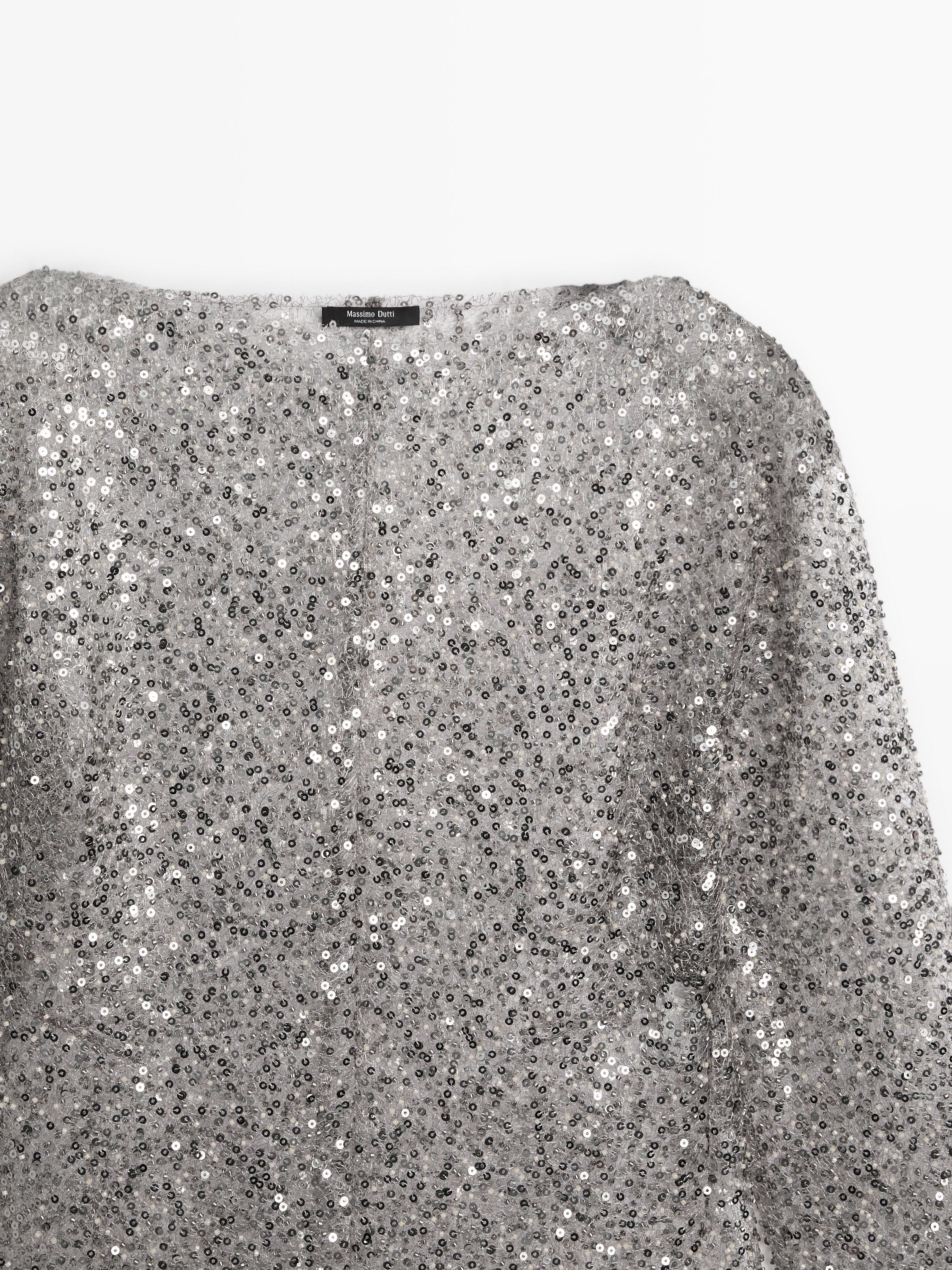 Sequinned blouse with cowl neck