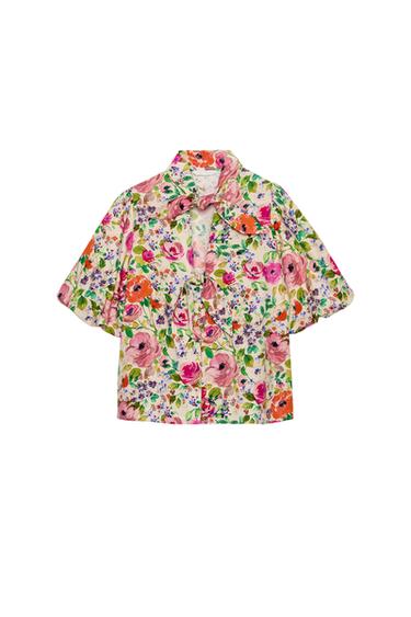 CHEMISE À IMPRIMÉ FLEURI AVEC LACETS - Multicolore de Zara