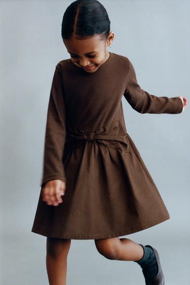 RIBBED DRESS WITH CONTRAST BOW - Chocolate by Zara