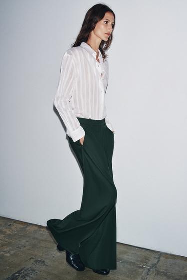 Zara PLEATED WIDE LEG PANTS ZW COLLECTION - Green
