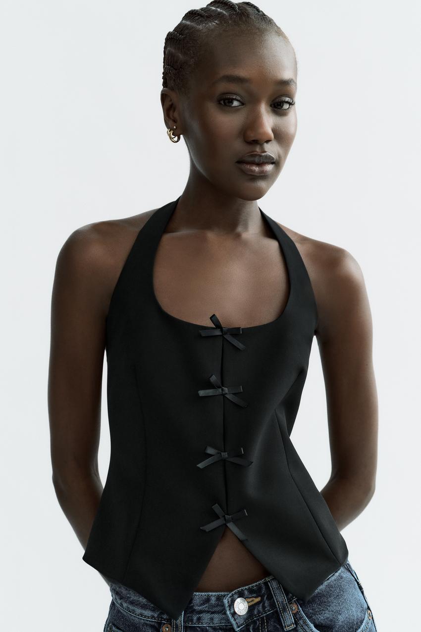 Zara Black Boho Embroidered Bra Top - Size Large