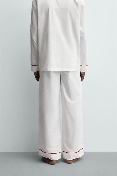 PYJAMA SET WITH CONTRAST PIPING - White by Zara - Image 4