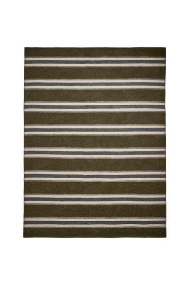Zara STRIPED WOOL BLANKET - Khaki