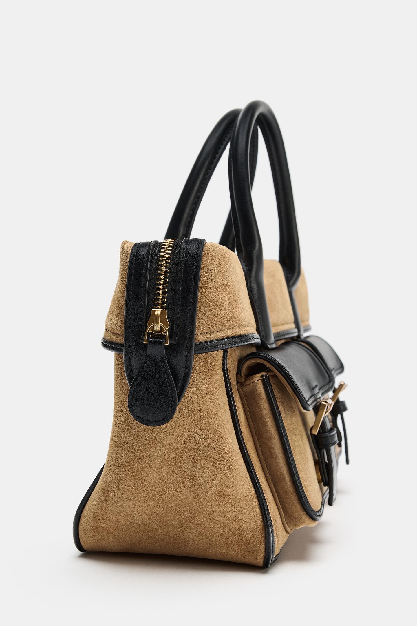 Женская сумка Zara Leather City Handbag, цвет: Песочный / Коричневый — фото 3