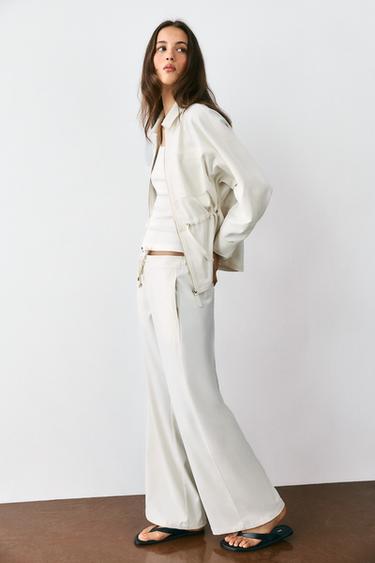 Zara ELASTIC WAIST TROUSERS - Oyster-white