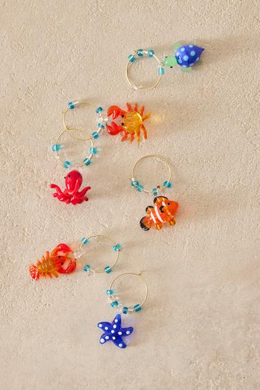 LOT MARQUE-VERRES À PIED VERRE RECYCLABLE ANIMAUX MARINS (LOT DE 6) - Bleu de Zara - Image 5