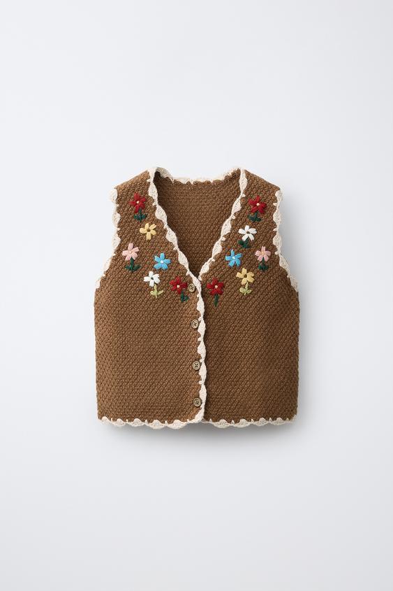 Zaras STICKAD BRODERAD VÄST - Choklad - Bild 0
