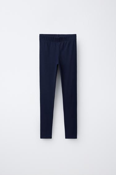 Zara PLAIN RIBBED LEGGINGS - Navy blue