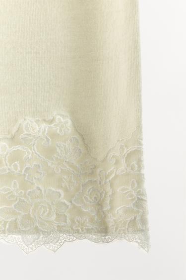 EMBROIDERED LACE KNIT MIDI SKIRT - Ecru by Zara - Image 9