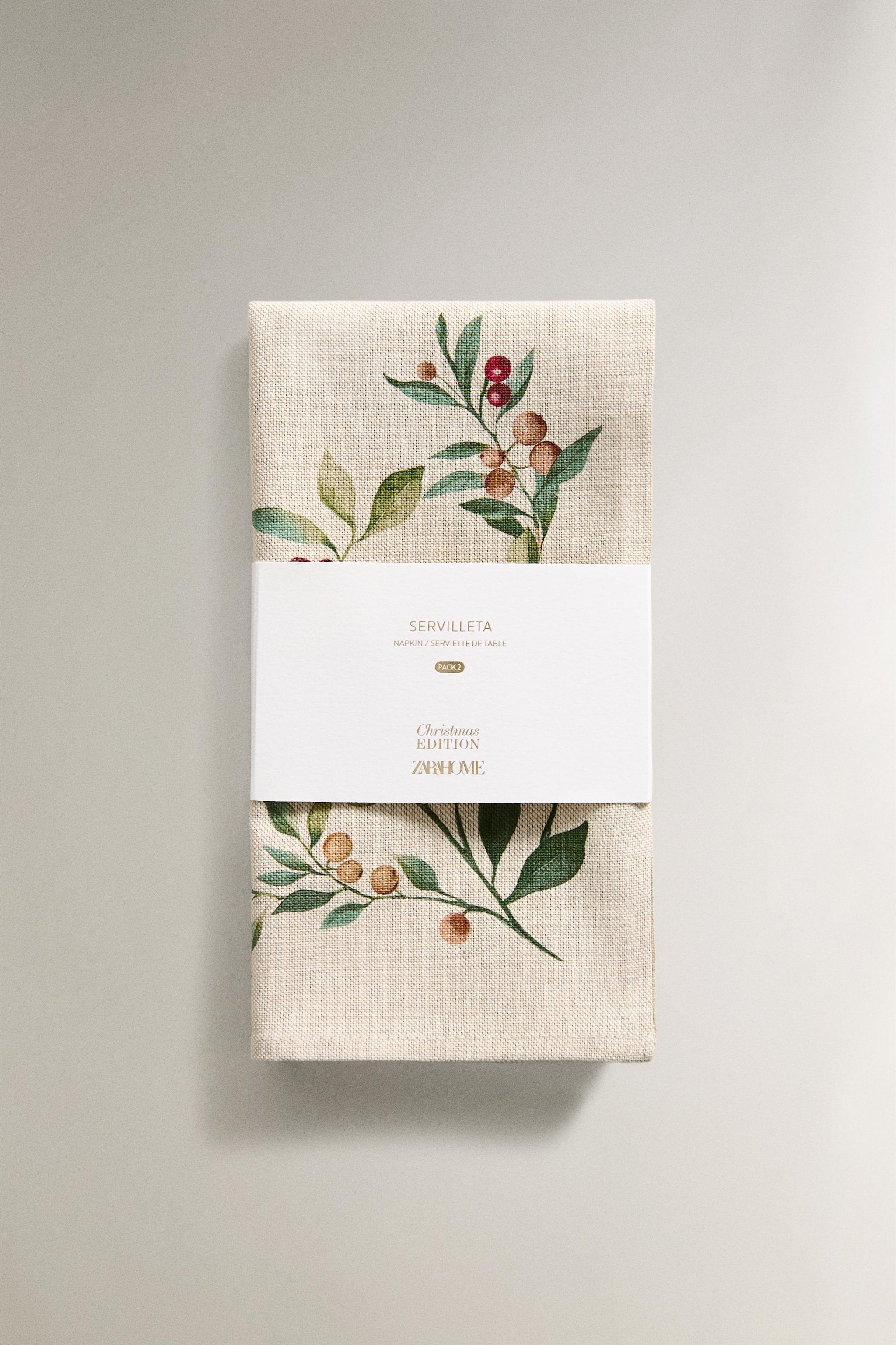 LOT DE SERVIETTES DE TABLE EN COTON BRANCHES DE NOËL (LOT DE 2)