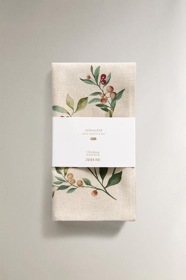 SET OF COTTON CHRISTMAS BRANCH NAPKINS (SET OF 2) - Ecru by Zara - Image 4