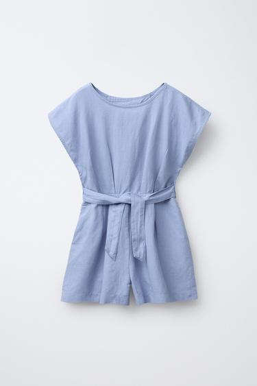 MONO CORTO LAZO CON LINO - Azul de Zara