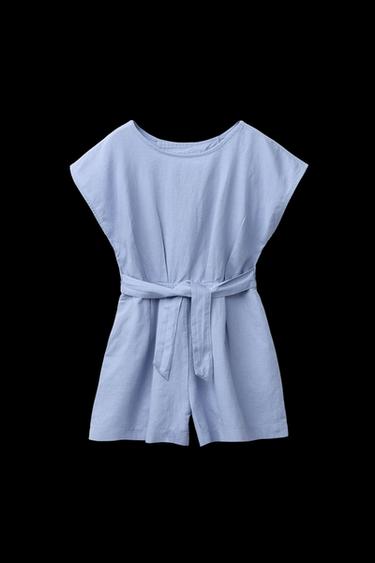LINEN-BLEND PLAYSUIT WITH BOW - Blue by Zara - Image 0