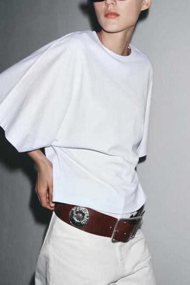 Zara WASHED CAPE SLEEVE T-SHIRT - White