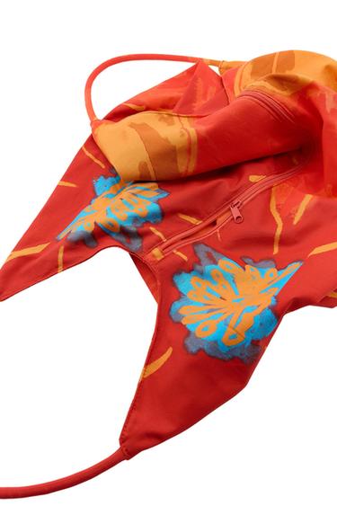 Zara FLORAL PRINT COTTON MAXI BAG - Red