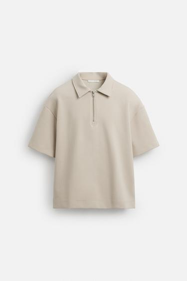 RELAXED FIT POLO SHIRT WITH ZIP - Stone by Zara