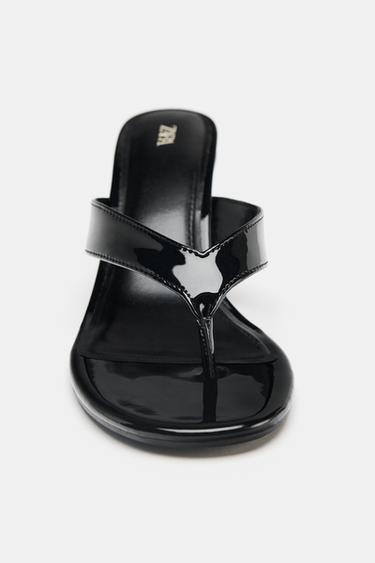 SANDALES COMPENSÉES EFFET VERNI - Noir de Zara - Image 3