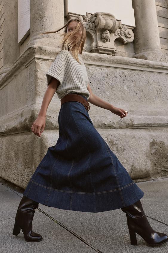 Z1975 BELTED DENIM WRAP MIDI SKIRT