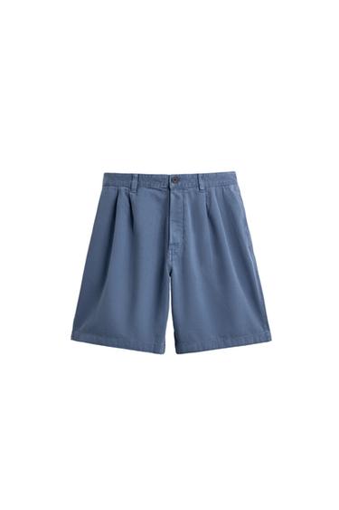 Zara WASHED PLEATED SHORTS - Blue marl