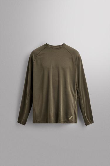 Zara GRAVEL LONG SLEEVE TECHNICAL T-SHIRT - Mid-green