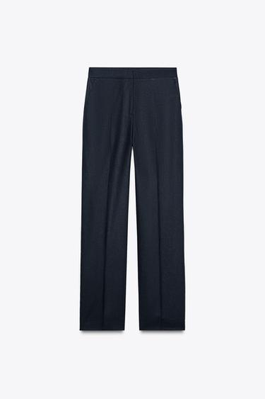 PANTALON DROIT AVEC LIN - Bleu marine de Zara - Image 2