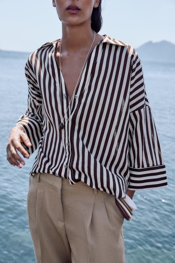 Flannel Shirt Zara Camicie E Bluse CAMICIA ARRICCIATA A RIGHE ZW