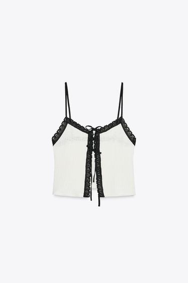 CONTRAST ROMANTIC TOP - Oyster-white by Zara