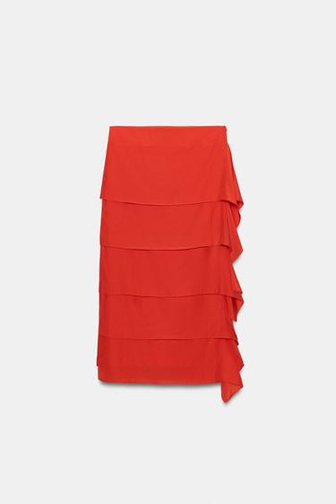 JUPE À VOLANTS ZW COLLECTION - Rouge vif de Zara - Image 2