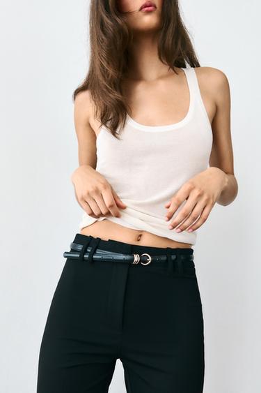 Zara BELTED CAPRI PANTS - Black