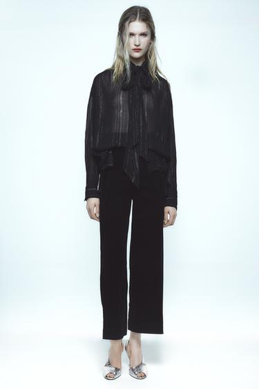 ZW COLLECTION WIDE-LEG HIGH-WAIST FLOCKED JEANS - Black by Zara