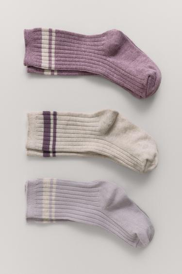 Zara THREE-PACK OF STRIPED LONG SOCKS - Purple marl