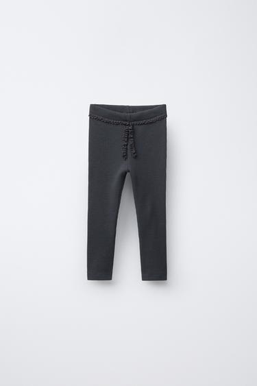 WAFFLE-KNIT LACE LEGGINGS - Dark anthracite by Zara