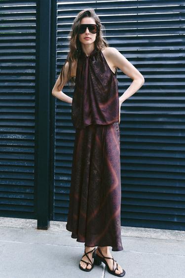 FALDA MIDI ESTAMPADA - Burdeos de Zara - Imagen 0