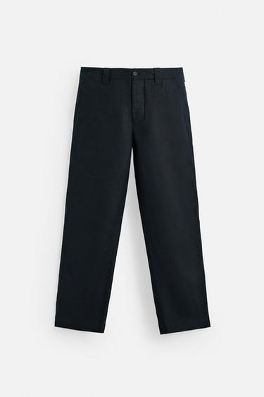 Zara Koyu lacivert - STRAIGHT FIT %100 KETEN PANTOLON