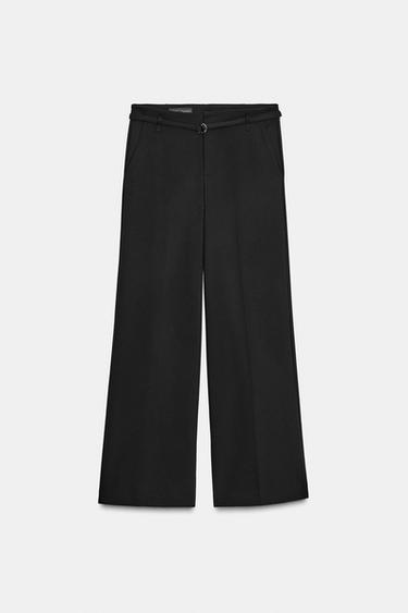 Zara BELTED PANTS - Black