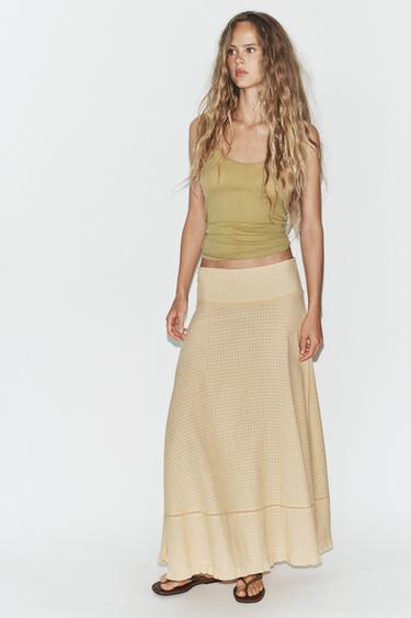 Zara STRUCTURED LONG SKIRT - Mid-camel